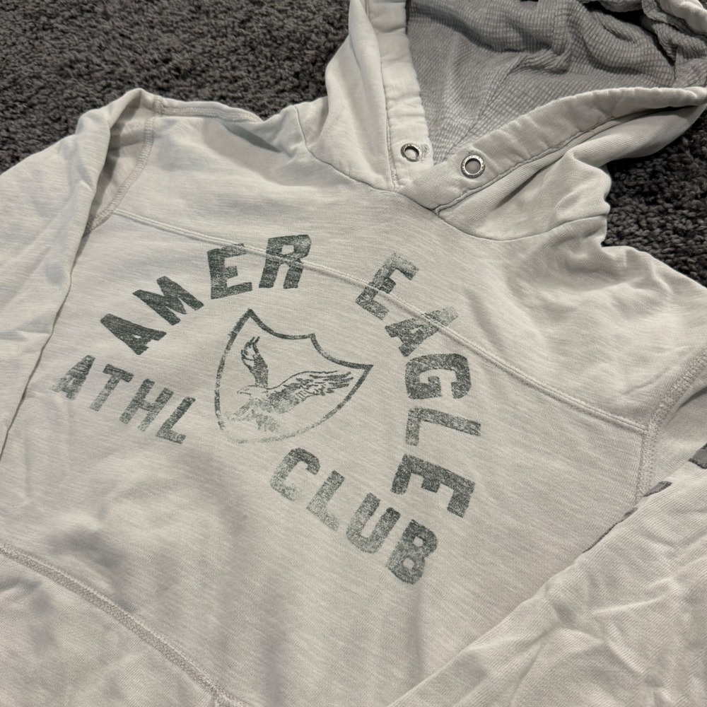 Vintage American Eagle Hoodie Mens Grey Good Distressed Athl Club Graphic Large